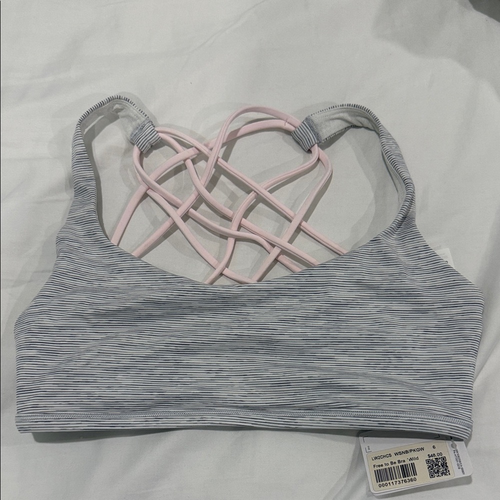 Lululemon Women's Gray and Pink Strappy Sports Bra